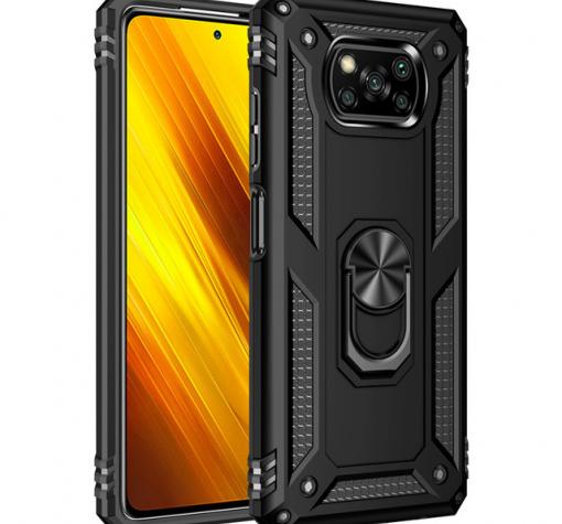 Силиконов гръб TPU Hybrid Magnetic Finger Ring Car Holder за Xiaomi Poco X3 - черен