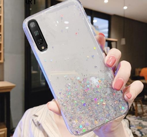 Силиконов калъф / гръб / TPU Brillant Clear Case за Huawei P40 lite 5G - прозрачен / сребрист брокат