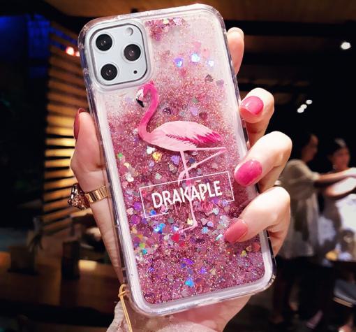 Луксозен твърд гръб 3D Water Case за Samsung A41 - течен гръб с розов брокат / Drakaple