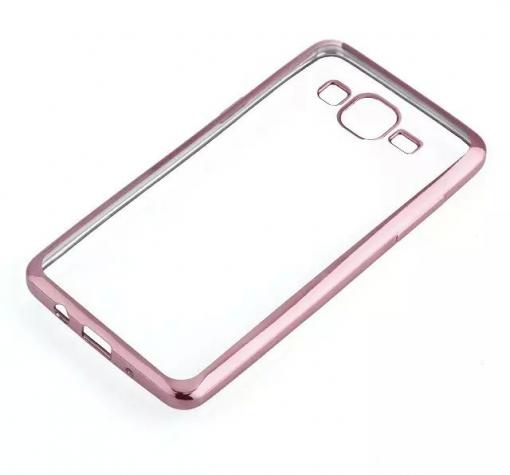 Луксозен силиконов калъф / гръб / TPU за Samsung J7 J700 - прозрачен / Rose Gold кант
