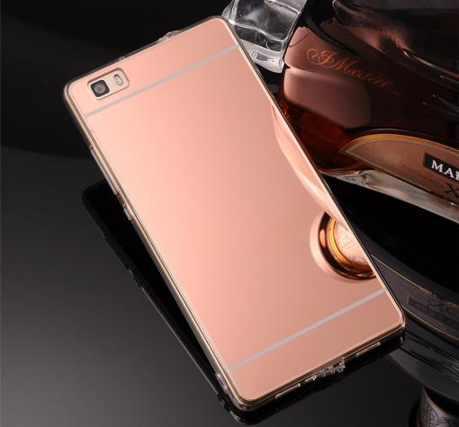 Луксозен силиконов калъф / гръб / TPU за Huawei Ascend P8 Lite - Rose Gold / огледален