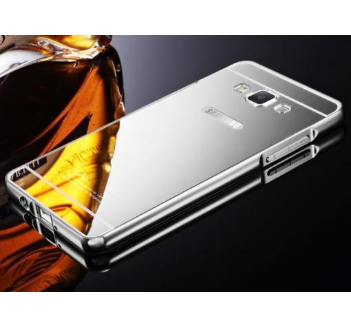 Луксозен алуминиев бъмпер с твърд гръб за Samsung J5 2016 J510 - сребрис / огледален