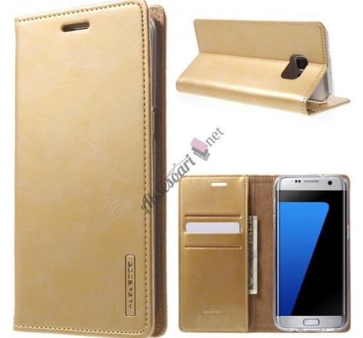 Луксозен кожен калъф със стойка MERCURY GOOSPERY за Samsung S7 G930 / Samsung S7 - златист / Blue Moon Flip
