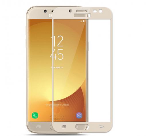 3D full cover Tempered glass Full Glue screen protector Samsung J3 2017 J330 / Извит стъклен скрийн протектор с лепило от вътрешната страна за Samsung J3 2017 J330 - златист