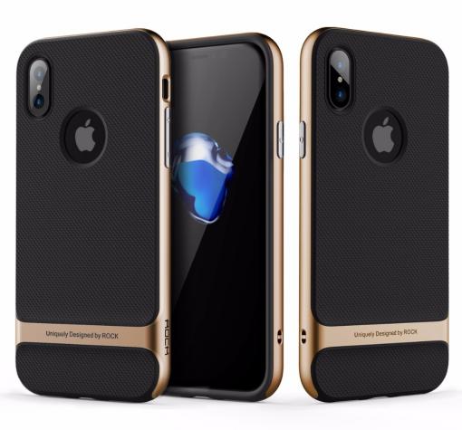 Луксозен силиконов калъф / гръб / Rock Royce Series за Apple iPhone X - черен със златист кант