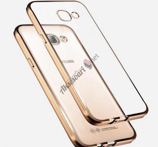 Луксозен силиконов гръб TPU за Samsung A5 2017 A520 - прозрачен / златист кант