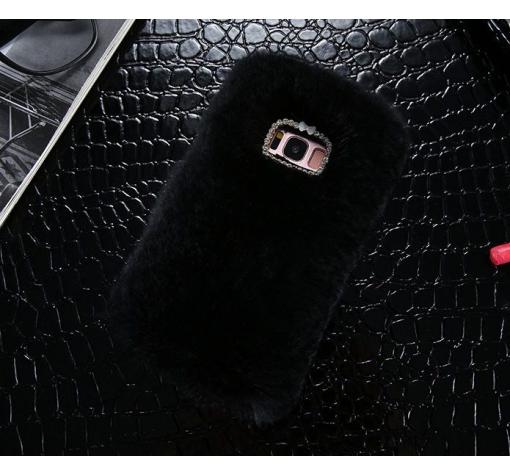 Луксозен силиконов калъф / гръб / TPU 3D с пух и камъни за Samsung S8 Plus G955 - черен