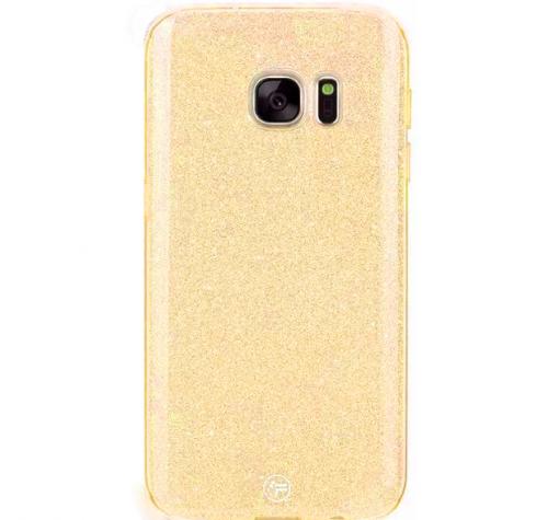 Луксозен ултра тънък силиконов калъф / гръб / TPU Ultra Thin FSHANG за Samsung S7 Edge G935 - златист / брокат