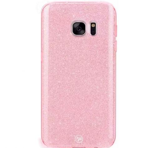 Луксозен ултра тънък силиконов калъф / гръб / TPU Ultra Thin FSHANG за Samsung S7 Edge G935 - розов / брокат
