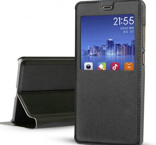 Кожен калъф Flip тефтер S-view със стойка за Xiaomi RedMi 4X - черен