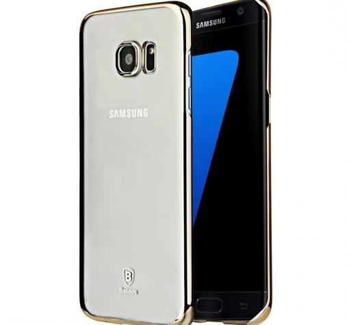 Луксозен твърд гръб Baseus Glitter Case за Samsung S7 G930 / Samsung S7 - прозрачен / златист кант