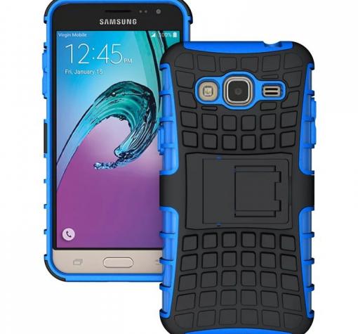 Силиконов гръб TPU Hybrid с твърда част и стойка за Samsung J3 / J3 2016 J320 - синьо и черно