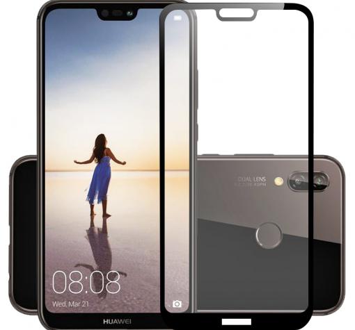 3D full cover Tempered glass screen protector Huawei P20 / Извит стъклен скрийн протектор Huawei P20 - черен
