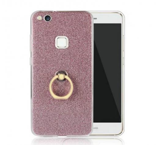 Луксозен силиконов гръб със стойка за Huawei P10 Lite - Rose Gold / брокат