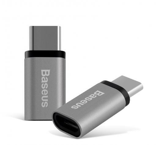 Луксозен преходник /адаптер/ BASEUS за зареждане от Micro USB към Type-C - сив