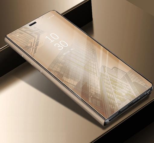 Луксозен калъф Clear View Cover с твърд гръб за Samsung A30 - златист