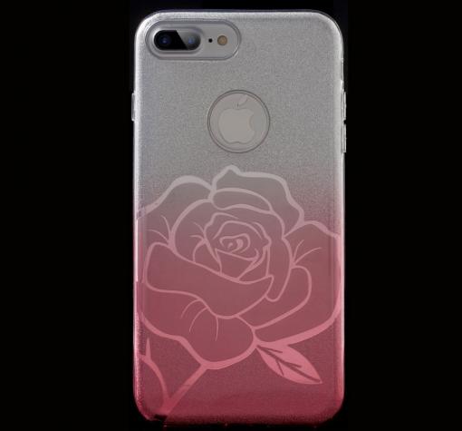 Луксозен силиконов калъф / гръб / TPU FSHANG ENSIDA Rose за Apple iPhone 7 Plus - преливащ / сребристо и розово / брокат
