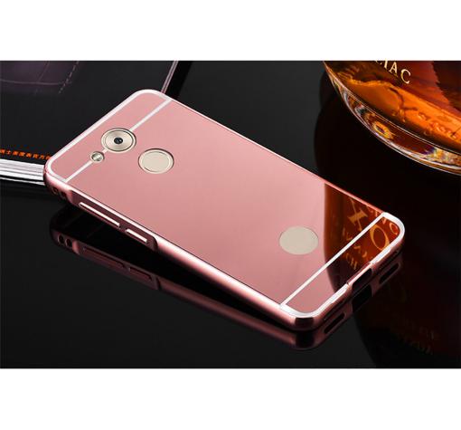 Луксозен алуминиев бъмпер с твърд гръб за Huawei Nova Smart - Rose Gold / огледален