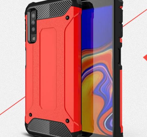 Силиконов гръб TPU Spigen Hybrid с твърда част за Samsung A7 2018 A750F - червен