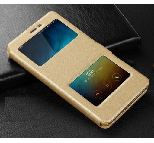 Кожен калъф Flip тефтер S-view със стойка за Xiaomi RedMi 4 Prime - златен