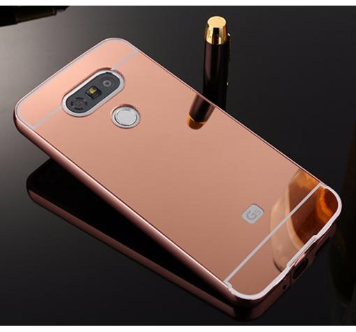 Луксозен алуминиев бъмпер с твърд гръб за LG G5 - огледален / Rose Gold