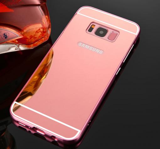 Луксозен алуминиев бъмпер с твърд гръб за Samsung S8 Plus G955 - Rose Gold / огледален