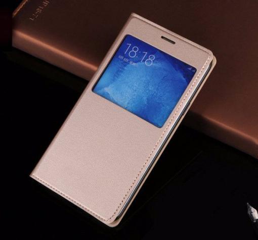 Кожен калъф Flip тефтер S-view за Samsung J7 2016 J710 - златист