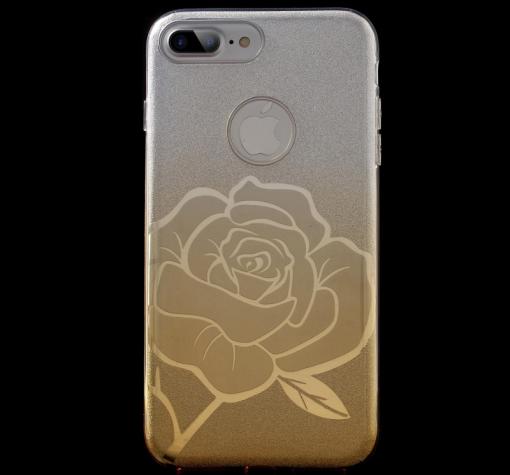 Луксозен силиконов калъф / гръб / TPU FSHANG ENSIDA Rose за Apple iPhone 7 Plus - преливащ / сребристо и златисто / брокат