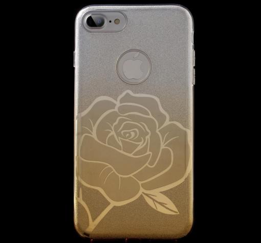 Луксозен силиконов калъф / гръб / TPU FSHANG ENSIDA Rose за Apple iPhone 7 - преливащ / сребристо и златисто / брокат