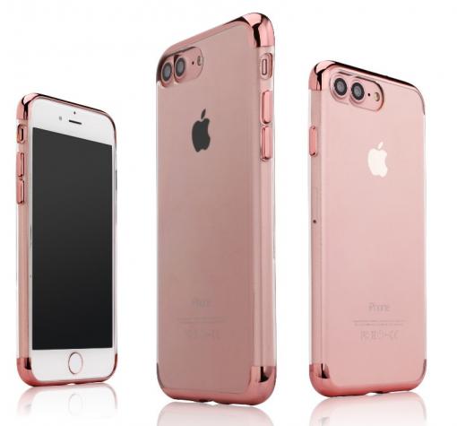 Луксозен ултра тънък силиконов калъф / гръб / TPU Ultra Thin Shining Case за Apple iPhone 7 Plus - прозрачен / Rose Gold кант