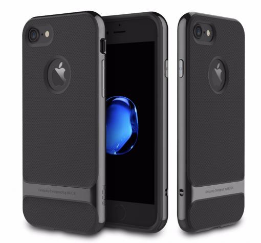 Луксозен силиконов калъф / гръб / ROCK Royce Series за Apple iPhone 7 - черен