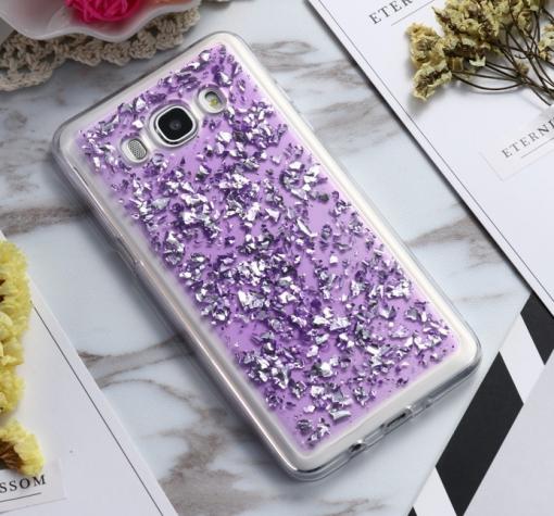Силиконов калъф / гръб / TPU 3D за Samsung J5 2016 J510 - лилав / прозрачен / блестящи стружки