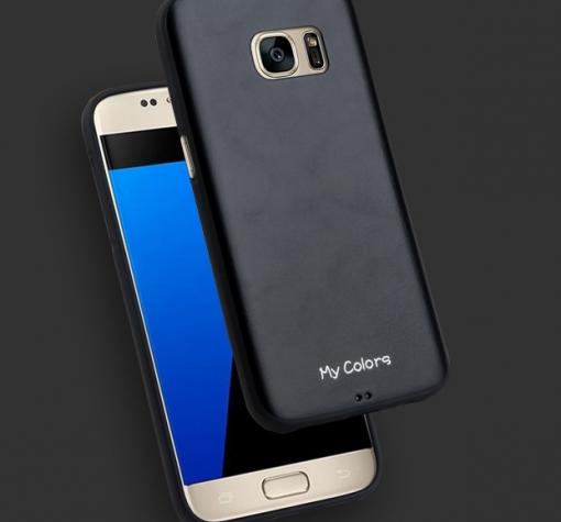 Луксозен силиконов калъф / гръб / TPU My Colors за Samsung S7 Edge G935 - черен / имитиращ кожа