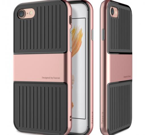 Оригинален силиконов калъф / гръб / TPU Baseus Anti-Fall Design Travel Case за Apple iPhone 7 - черен / Rose Gold кант