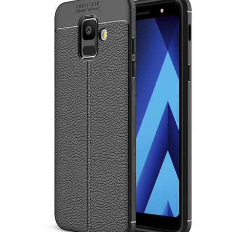 Луксозен силиконов калъф / гръб / TPU за Samsung J6 Plus 2018 - черен / имитиращ кожа