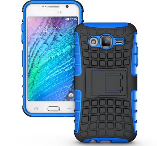 Силиконов гръб TPU Hybrid с твърда част и стойка за Samsung J7 2016 J710 - черно със синьо