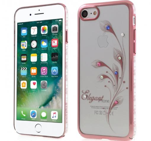 Луксозен твърд гръб KINGXBAR Swarovski Diamond за Apple iPhone 7 - прозрачен със Rose Gold кант / Elegant