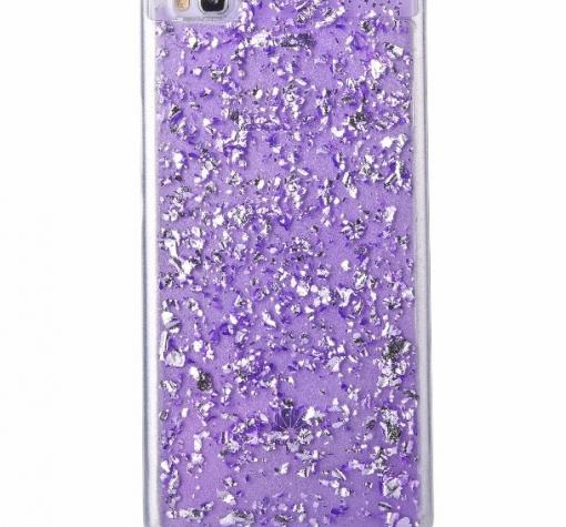 Силиконов калъф / гръб / TPU 3D за Huawei P8 Lite - лилав / прозрачен / блестящи стружки