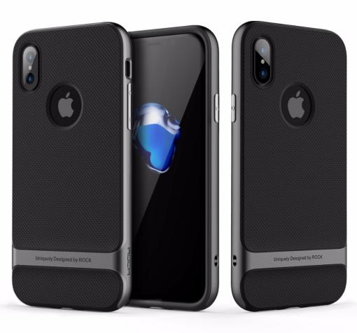 Луксозен силиконов калъф / гръб / Rock Royce Series за Apple iPhone X - черен със сив кант