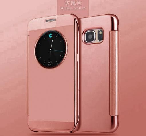 Луксозен калъф Clear View Cover за Samsung S6 Edge G925 - Rose Gold