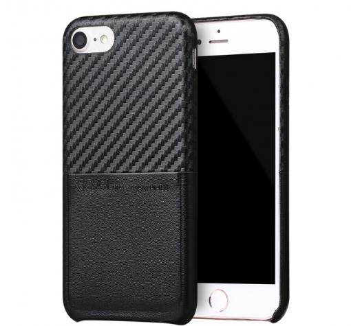Оригинален гръб X-level Card Case за Apple iPhone 7 - черен / кожа и карбон