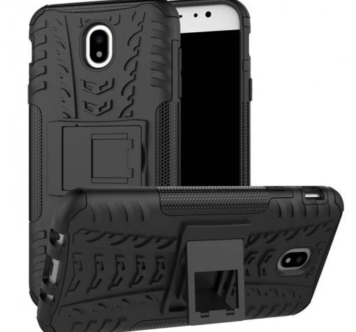Силиконов гръб TPU Hybrid с твърда част и стойка за Samsung J7 2017 J730 - черен