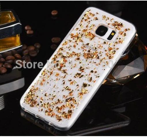 Силиконов калъф / гръб / TPU 3D за Samsung S8 Plus G955 - златист / прозрачен / блестящи стружки