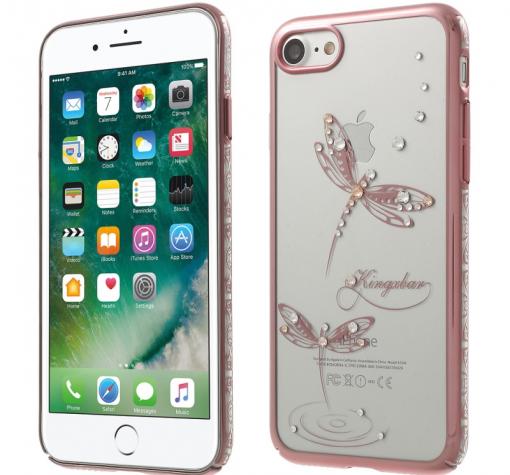 Луксозен твърд гръб KINGXBAR Swarovski Diamond за Apple iPhone 7 - прозрачен със Rose Gold кант / Dragonfly