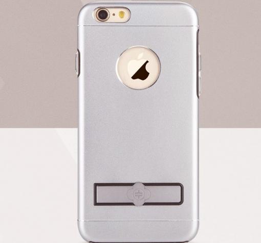 Луксозен твърд гръб TOTU Desing Skin Series със стойка за Apple iPhone 6 / iPhone 6S - графит / алуминиев