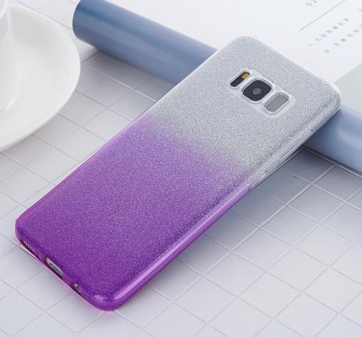 Силиконов калъф / гръб / TPU за Samsung S8 Plus G955 - преливащ / сребристо и лилаво / брокат