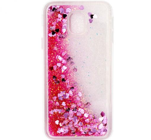 Луксозен гръб 3D Water Case за Samsung J3 2017 J330 - прозрачен / течен гръб с розов брокат / сърца