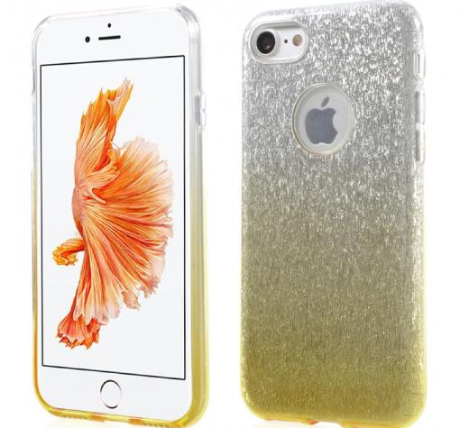 Луксозен ултра тънък силиконов калъф / гръб / TPU Ultra Thin FSHANG за Apple iPhone 7- сребристо и жълто / преливащ / брокат