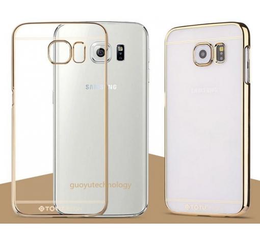 Луксозен твърд гръб / капак / TOTU DESING за Samsung S6 Edge G925 - прозрачен със златен кант