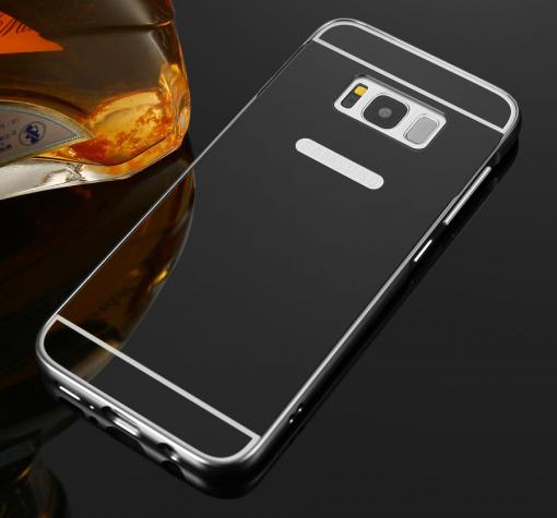 Луксозен алуминиев бъмпер с твърд гръб за Samsung S8 Plus G955 - черен / огледален